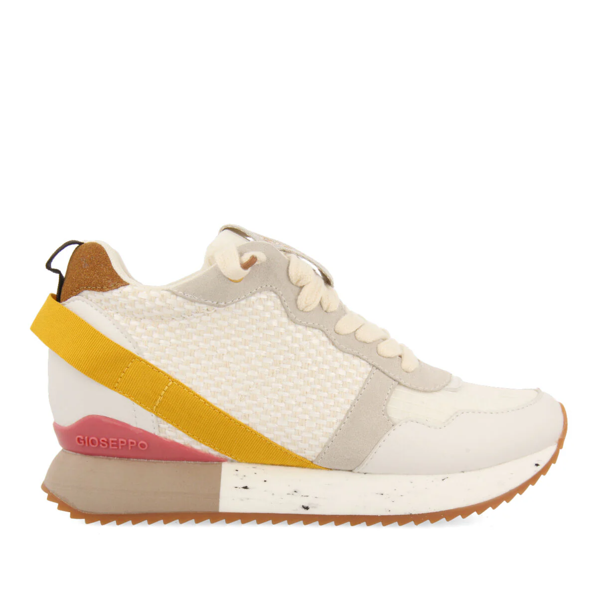 Evosges women's textured white sneakers with details and inner wedges