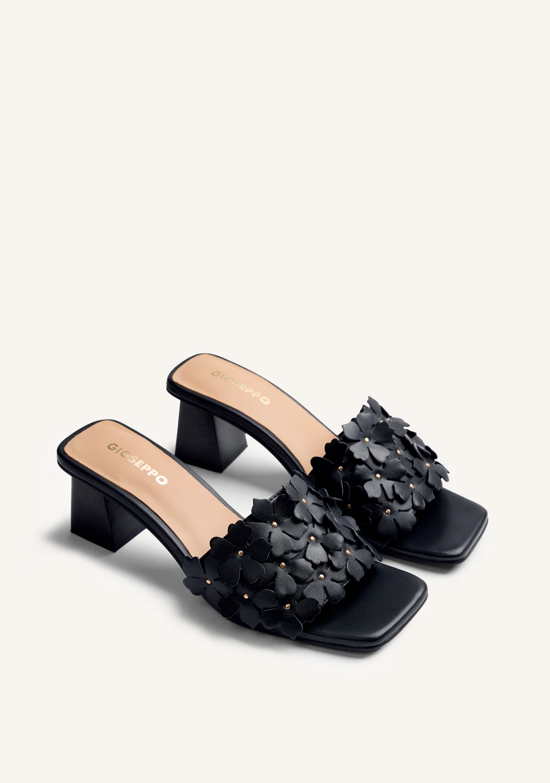 FLOWER LEATHER HEELED MULE SANDALS TANGUB - Image 2