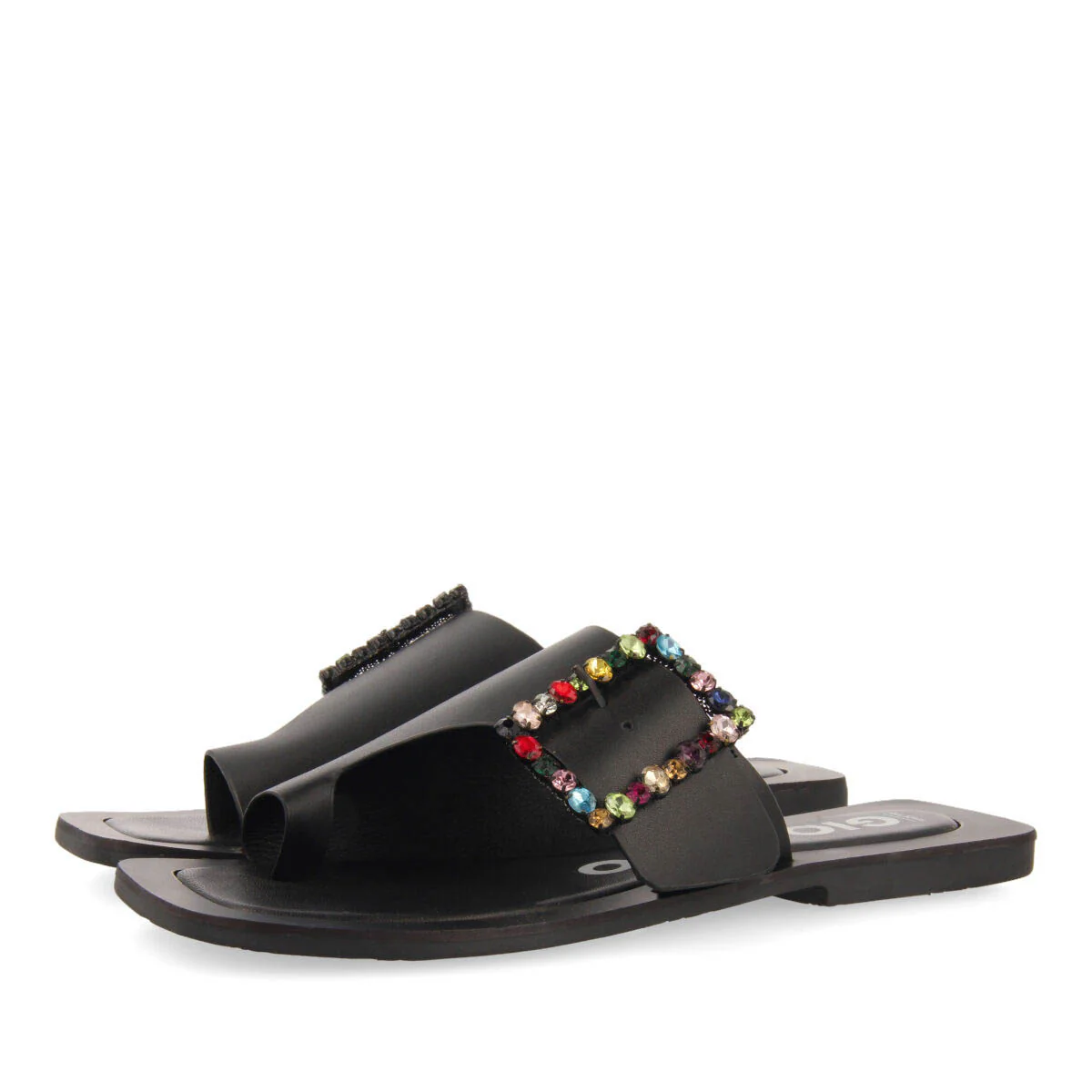 Fortul women's flat slide sandals with multicoloured crystal buckles - Image 3
