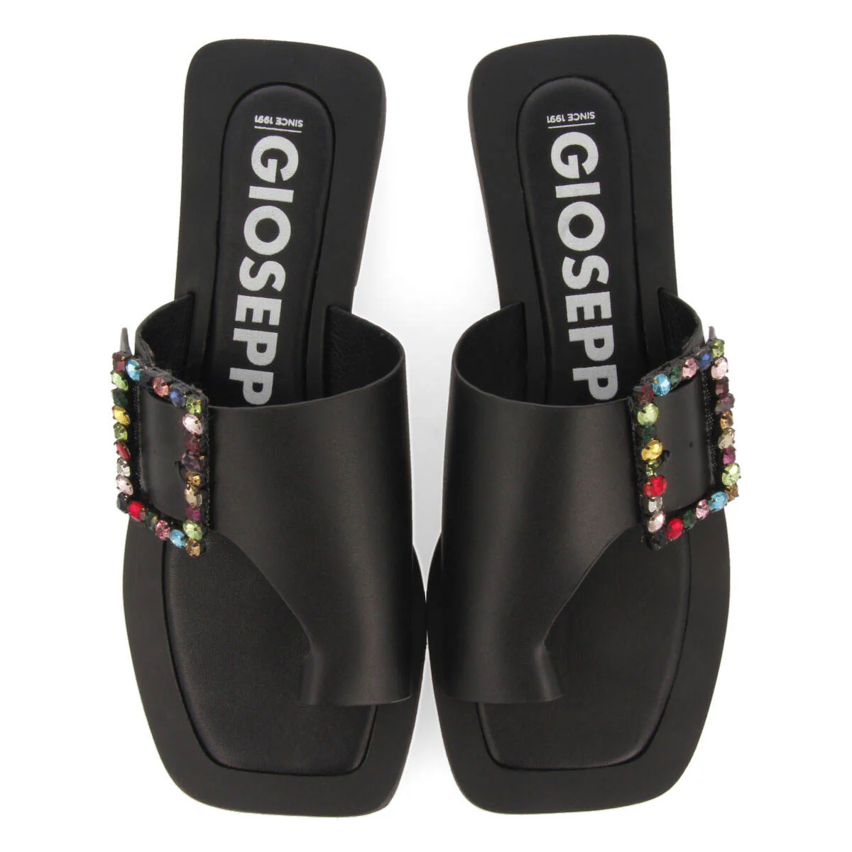 Fortul women's flat slide sandals with multicoloured crystal buckles - Image 4