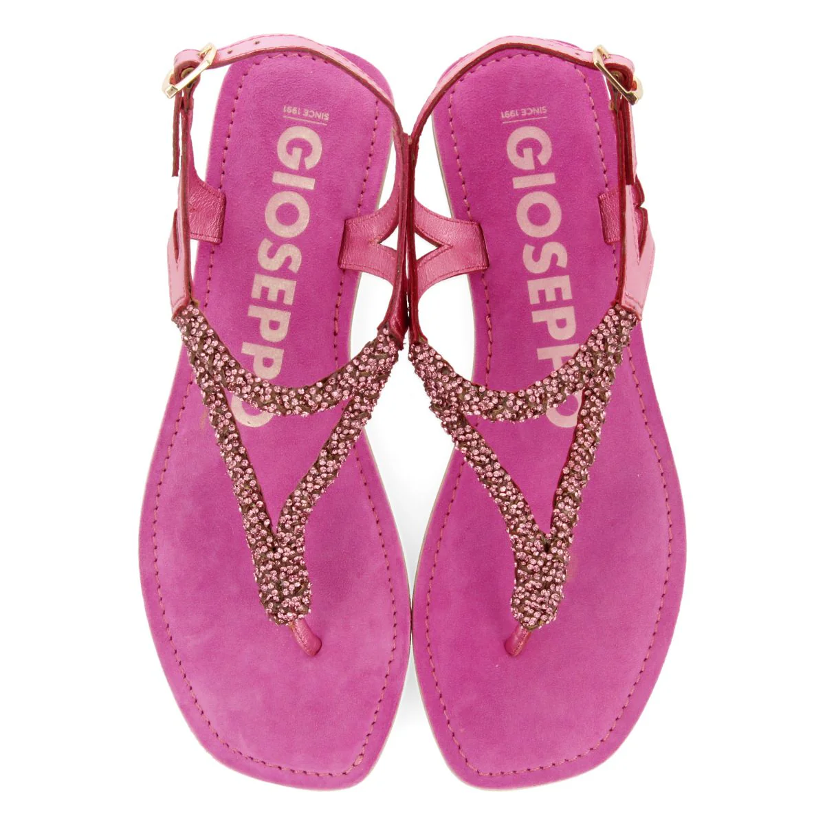 FUCHSIA LEATHER SANDALS WITH EMBELLISHMENTS FOR WOMEN POUSSAN - Image 2