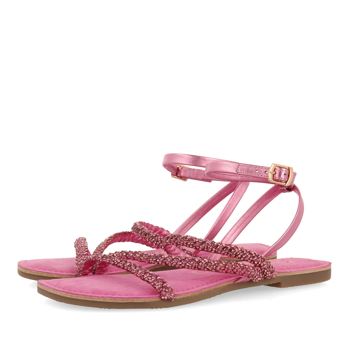 FUCHSIA LEATHER SANDALS WITH EMBELLISHMENTS FOR WOMEN SORLINGAS - Image 2