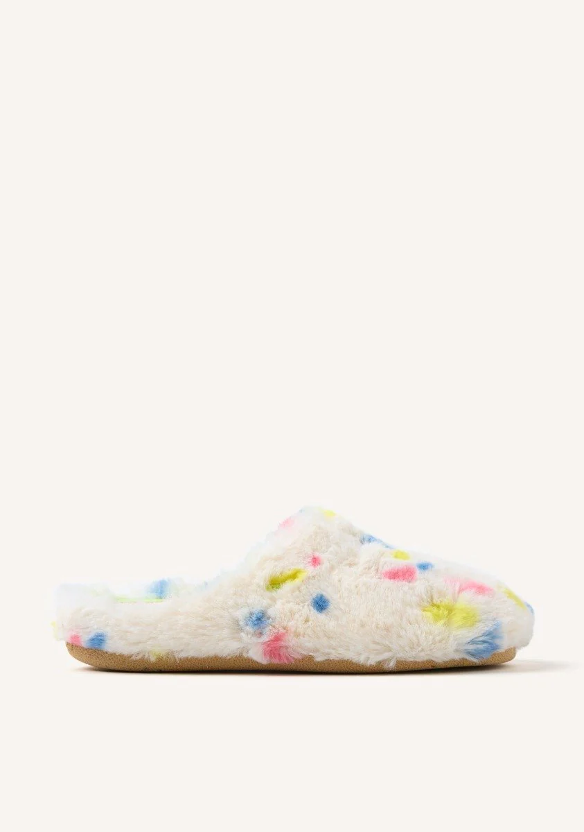FUR HOUSE SLIPPERS POLKA DOTS SANDWELL