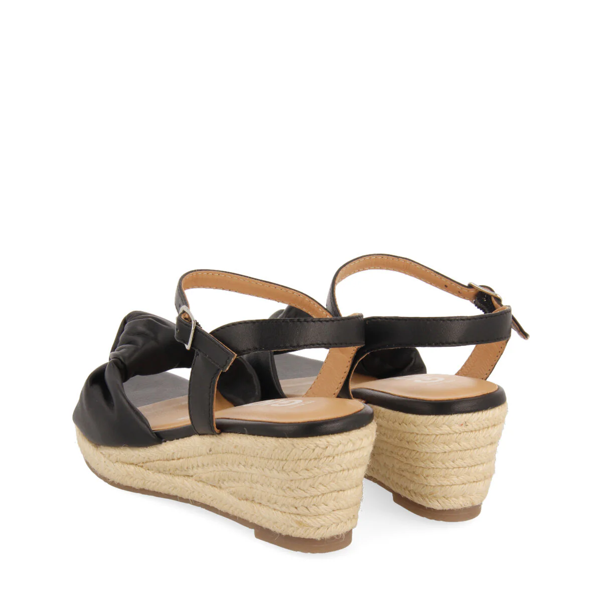 Gamboa women's black leather sandals with jute wedges - Image 4
