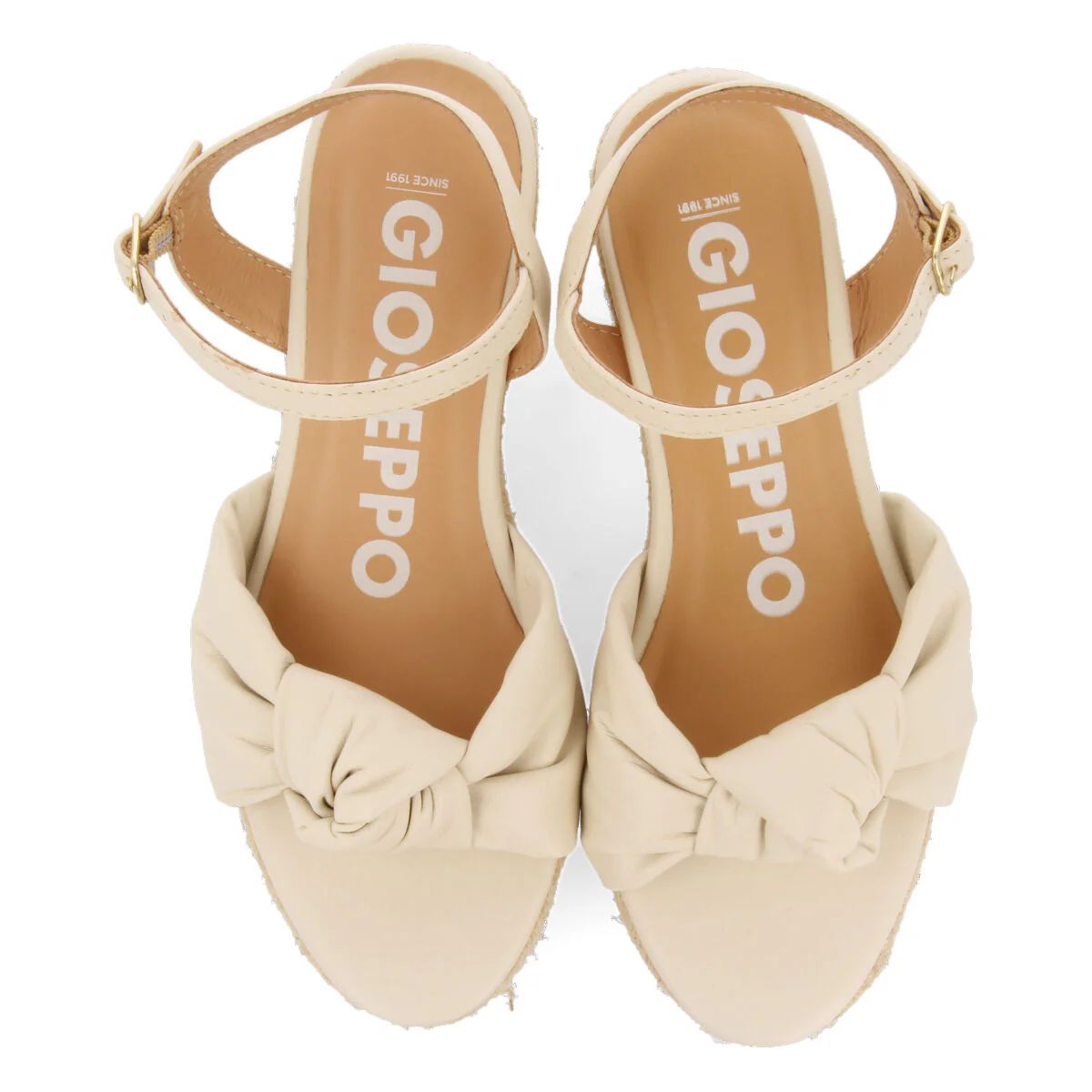 Gamboa women's off-white leather sandals with jute wedges - Image 3
