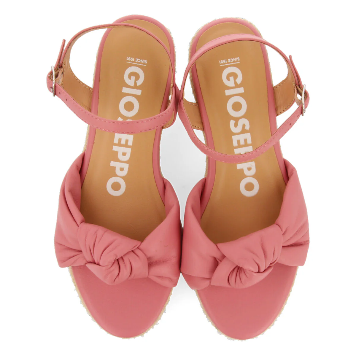 Gamboa women's pink leather sandals with jute wedges - Image 3