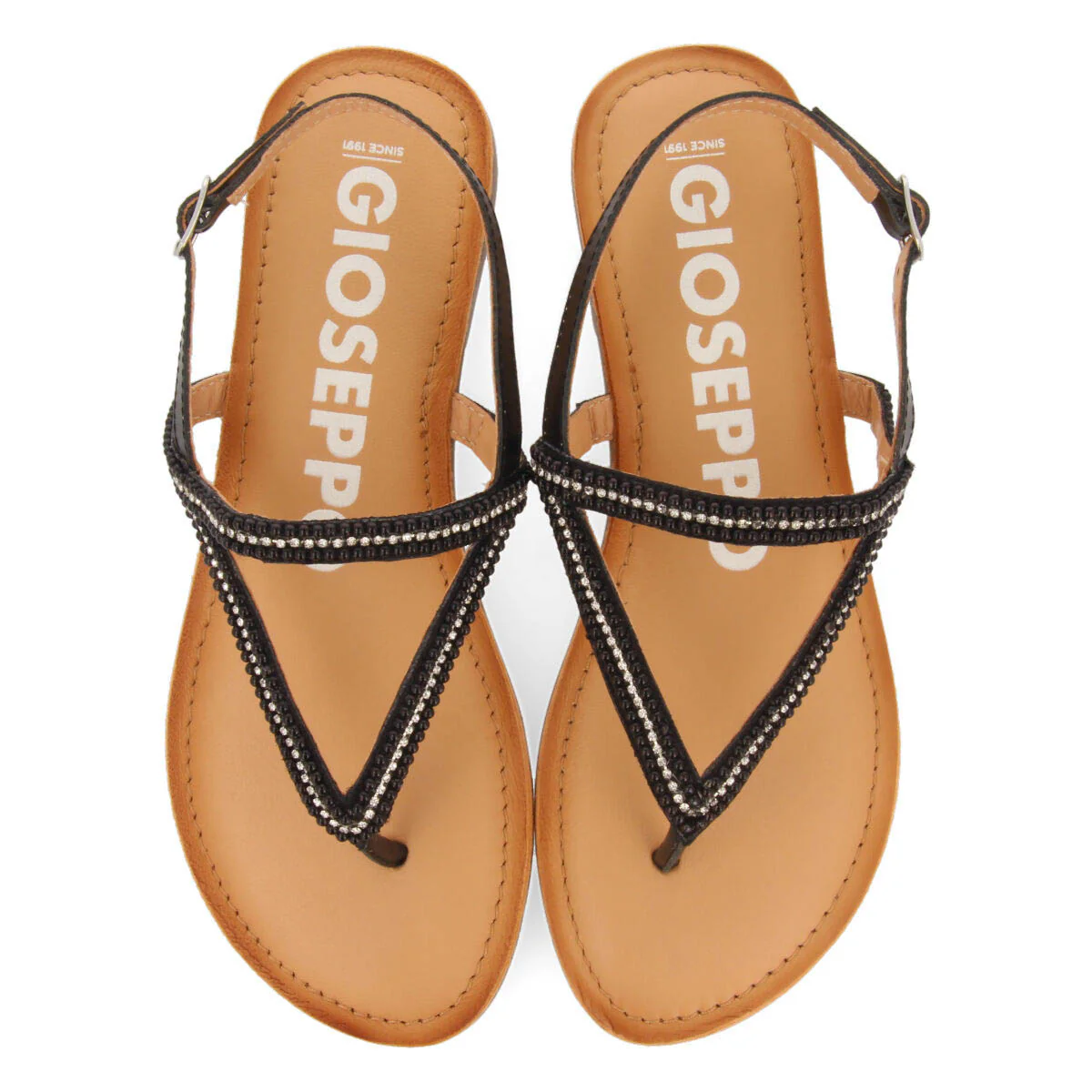Corlier women's flat black sandals with straps and decorations - Image 3