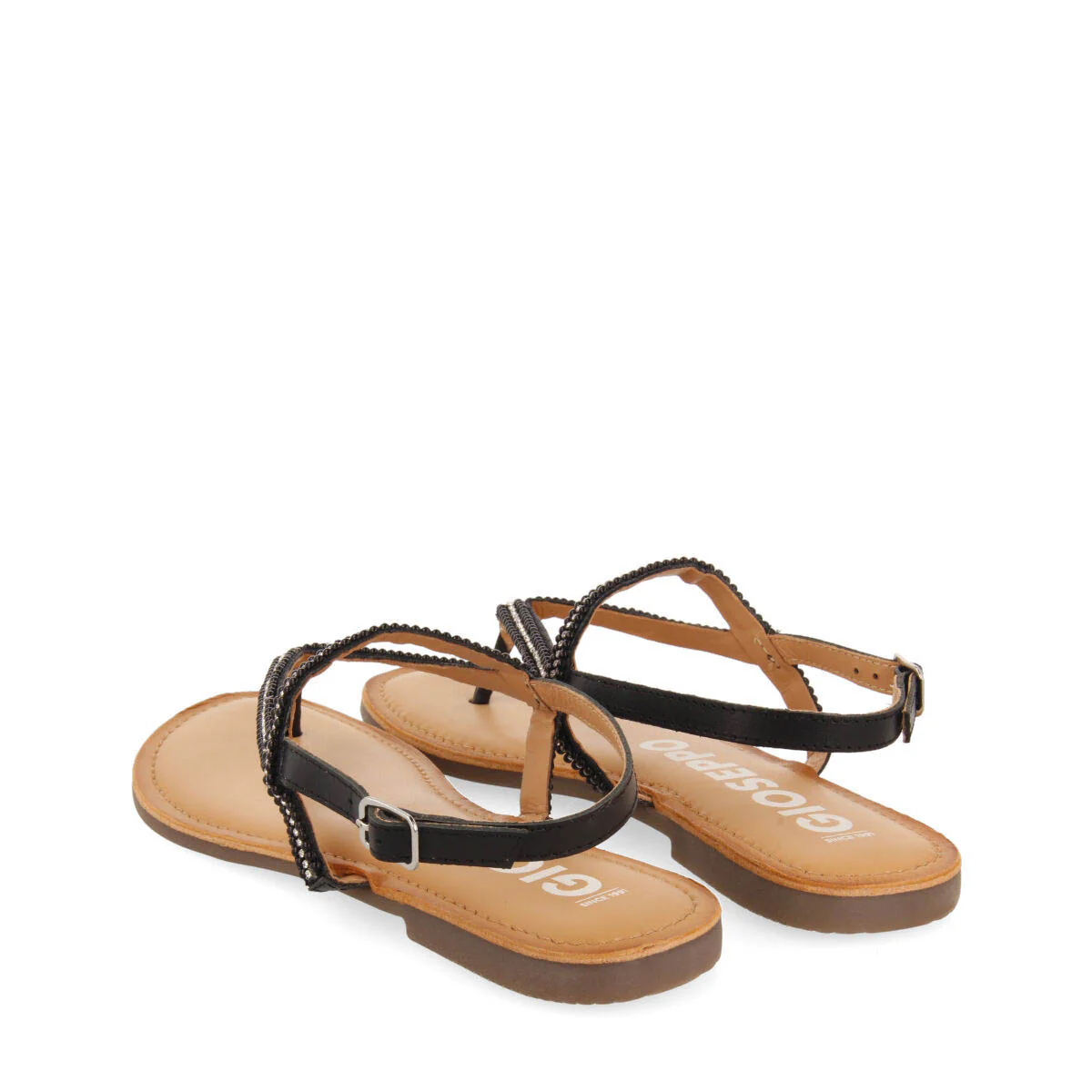 Corlier women's flat black sandals with straps and decorations - Image 4