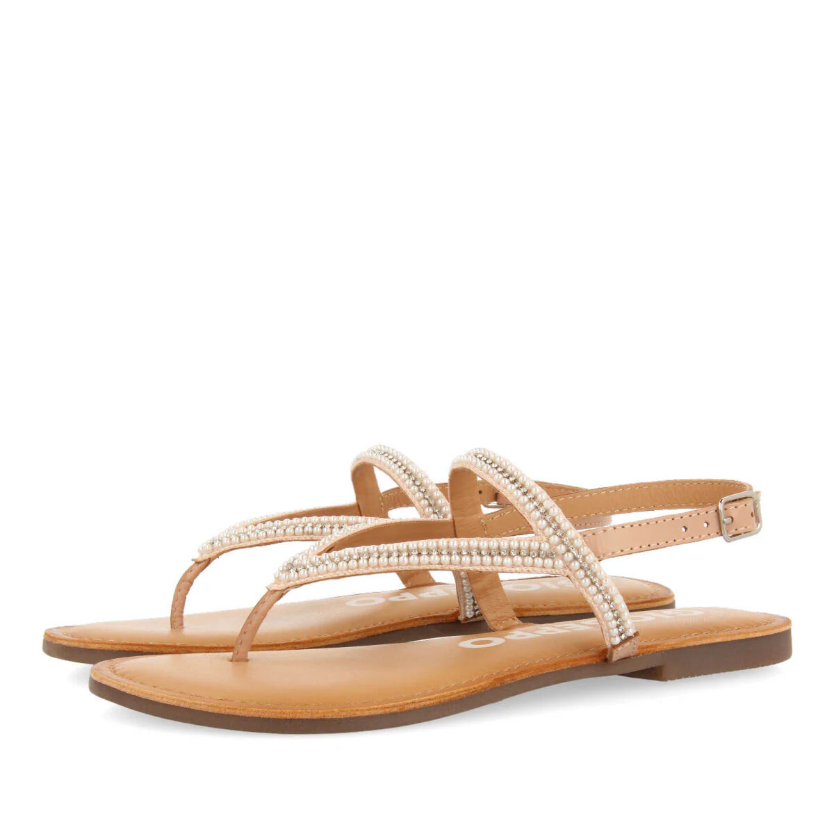 Corlier women's flat nude sandals with straps and decorations - Image 2