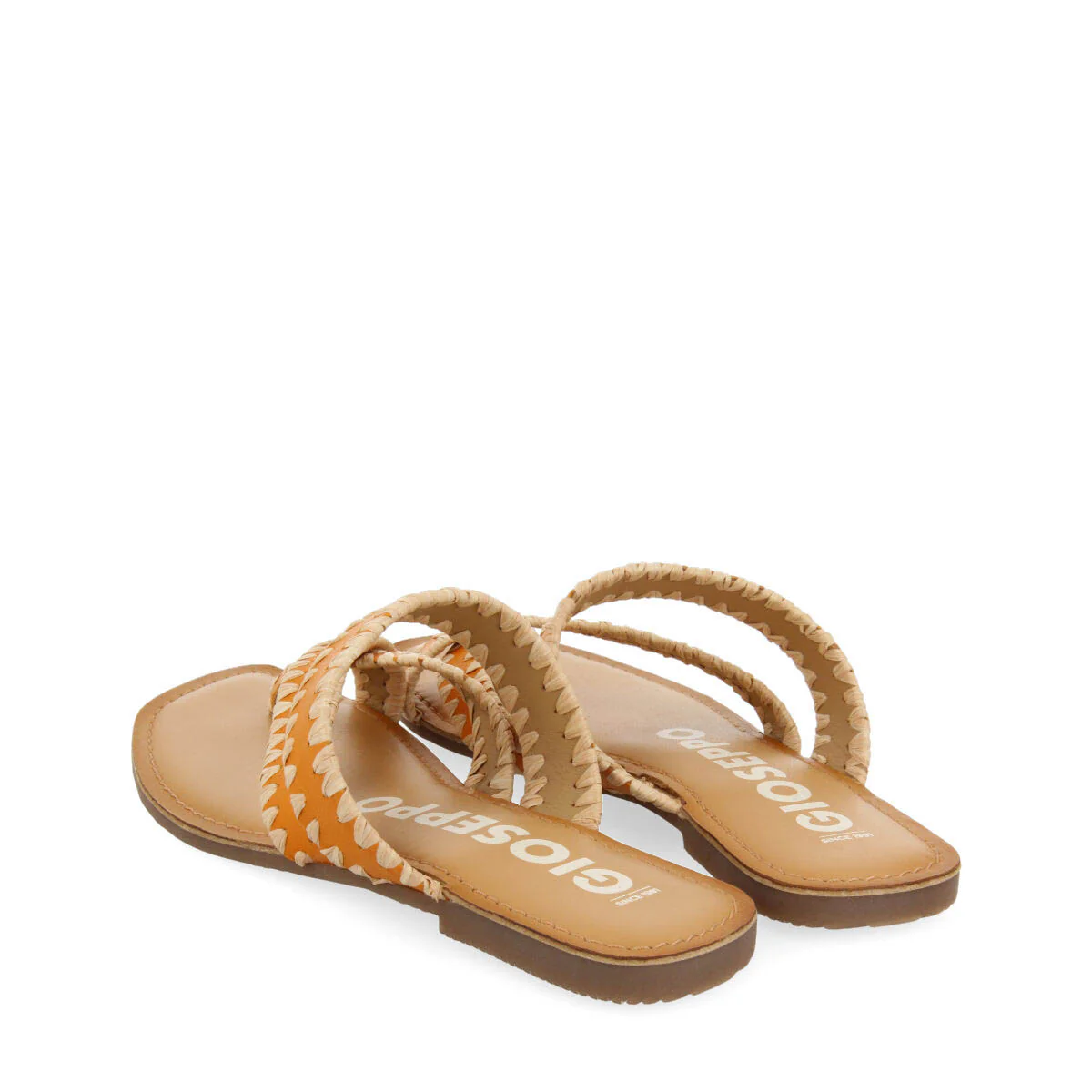 Goias women's orange leather sandals with decorative raffia stitching - Image 5