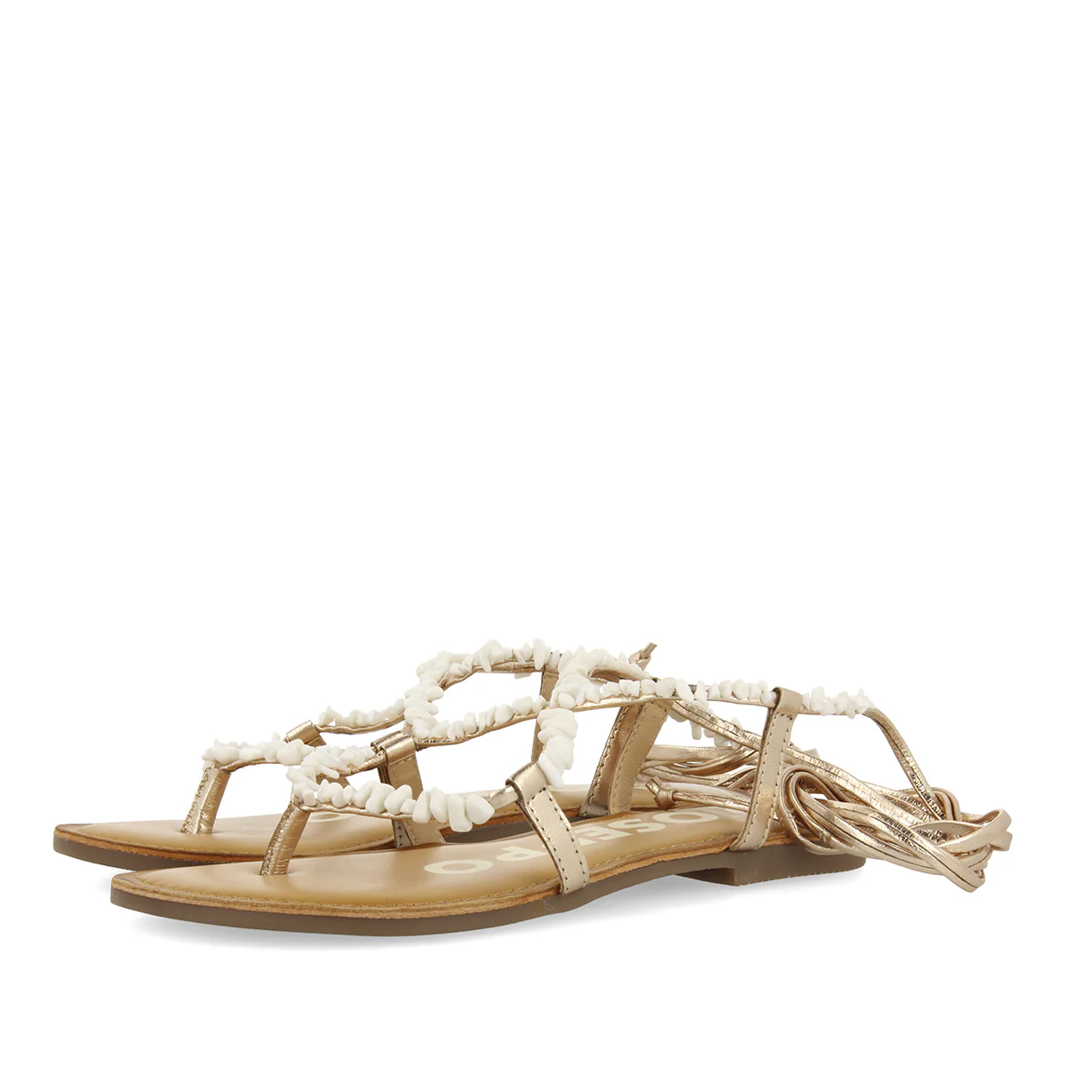 GOLD-COLOURED LEATHER SANDALS WITH WHITE TRIMS FOR WOMEN LISIEUX - Image 2