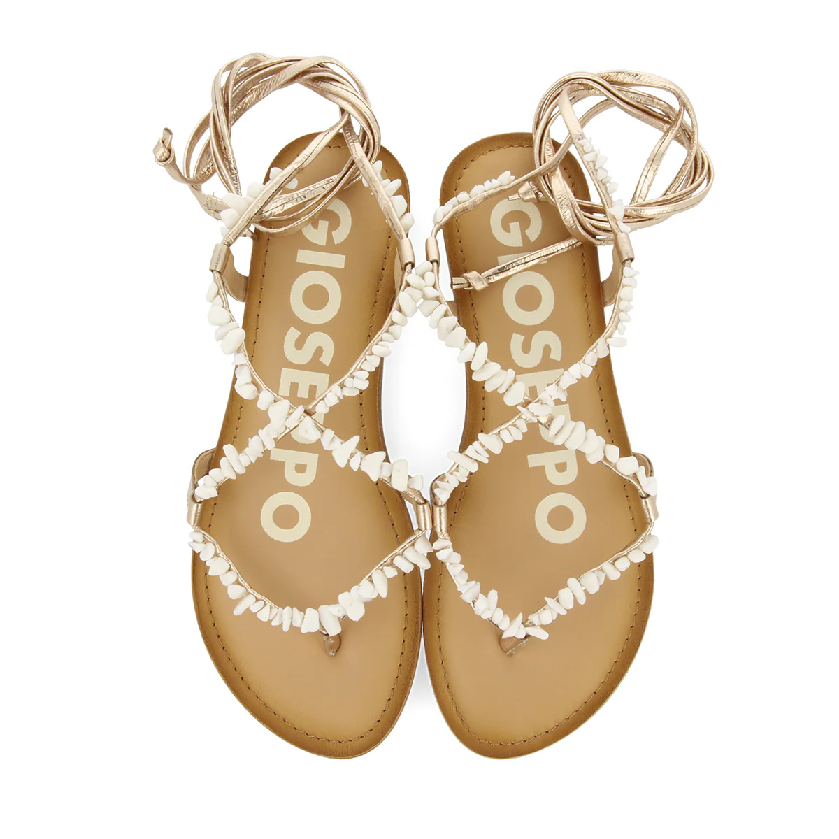 GOLD-COLOURED LEATHER SANDALS WITH WHITE TRIMS FOR WOMEN LISIEUX - Image 3