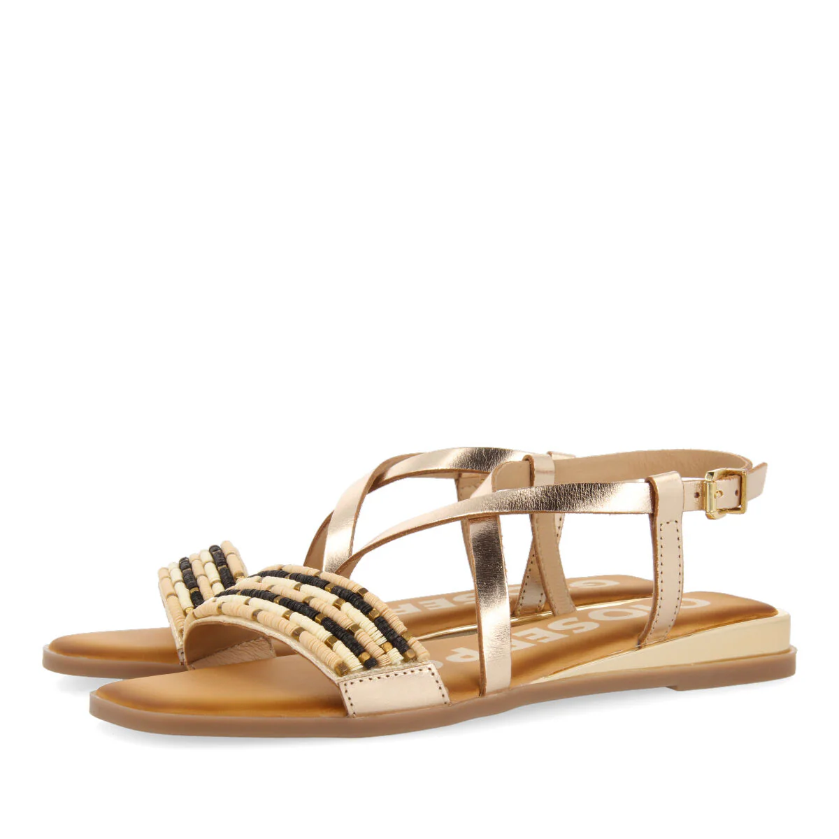 GOLD MINI WEDGE SANDALS DETAILED WITH BEADS FOR WOMAN DOBROVA - Image 2