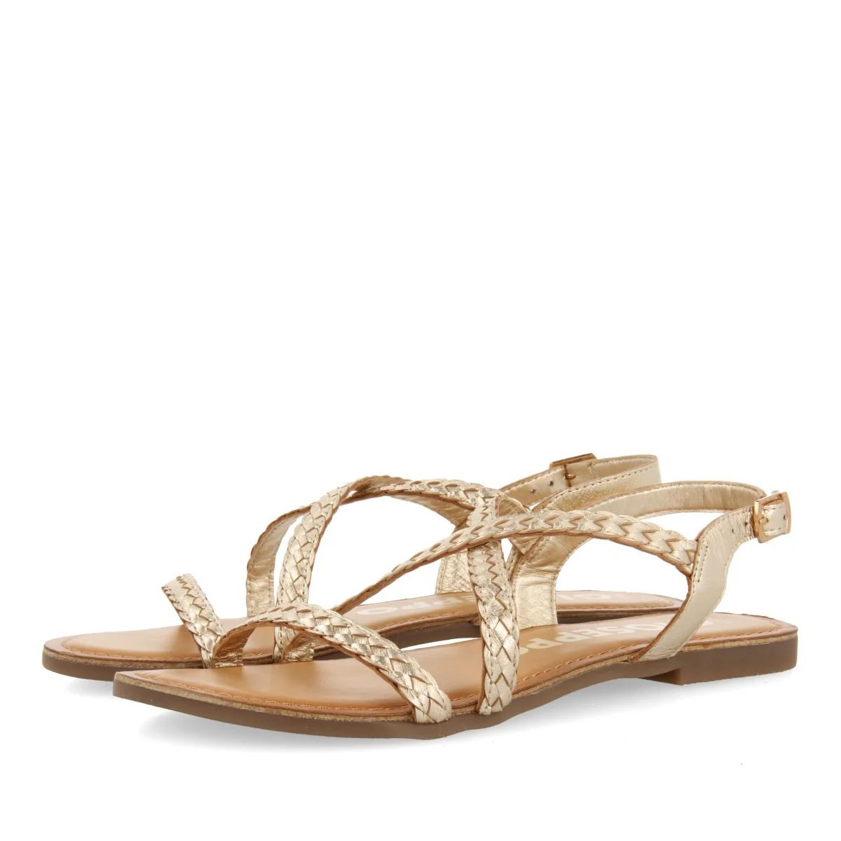 GOLDEN BRAIDED LEATHER SANDALS FOR WOMEN CAPACI - Image 2