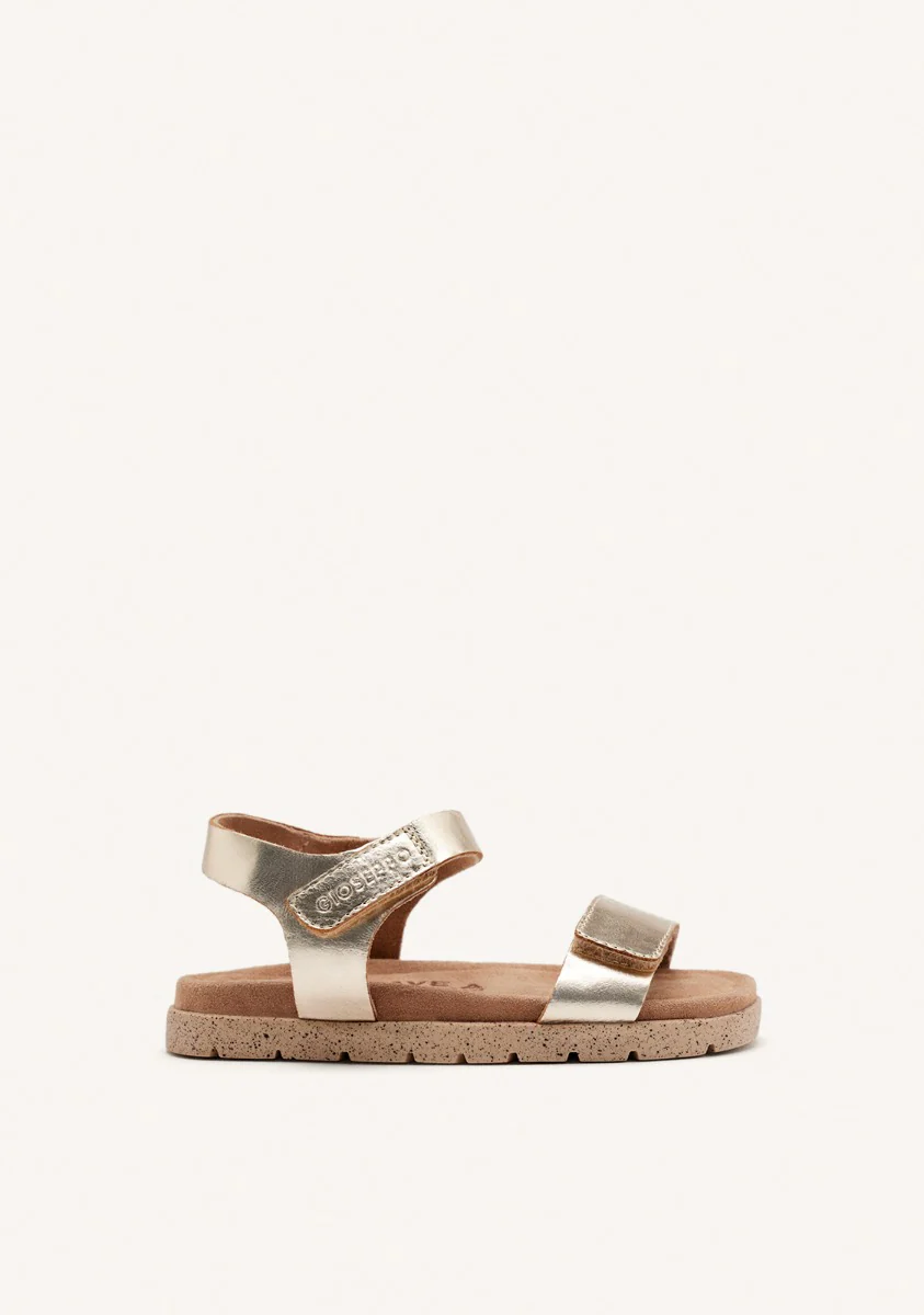 GOLDEN LEATHER SANDALS WITH ADJUSTABLE CLOSURES AND BIO-TYPE SOLE FOR BOYS AND GIRLS BUDE
