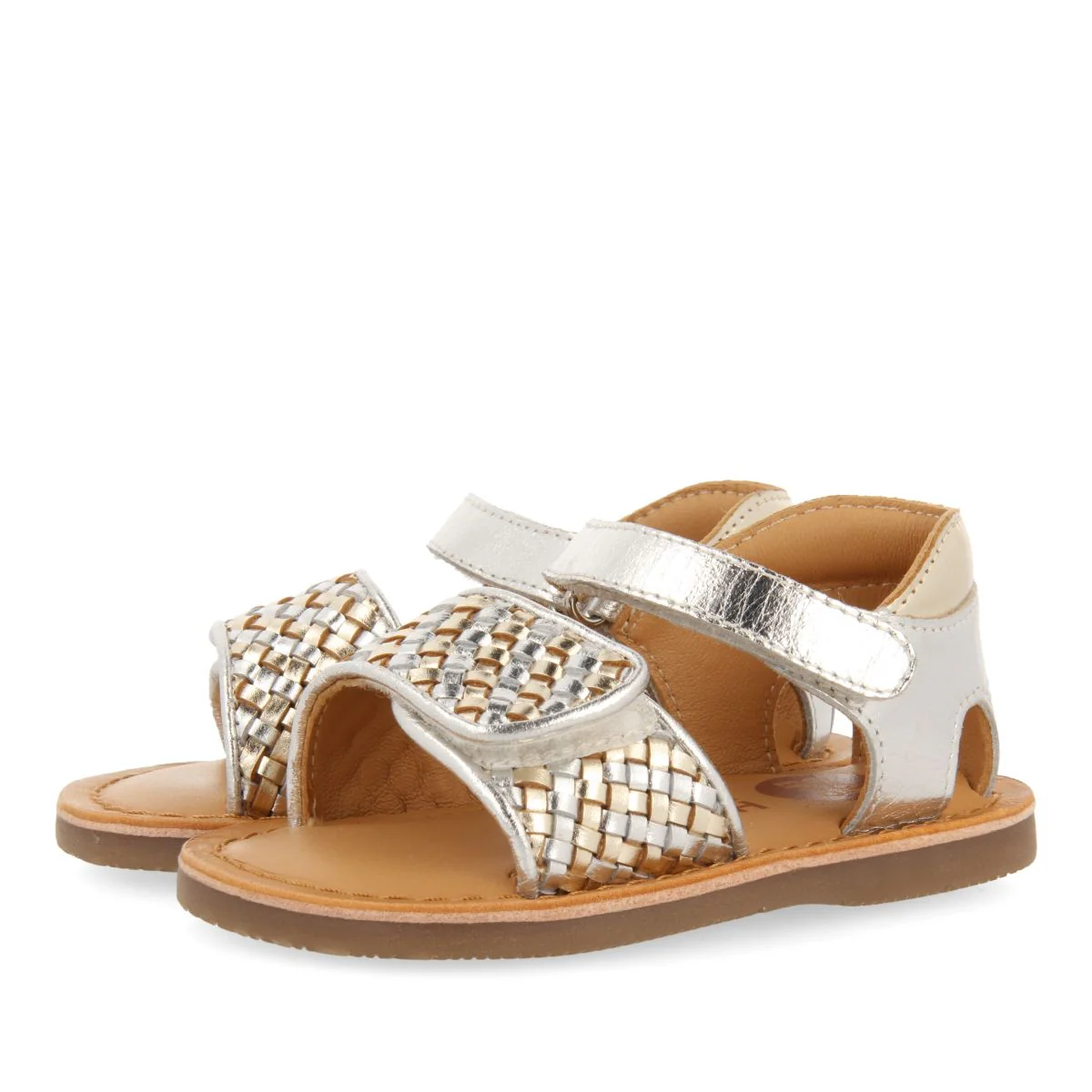 GOLDEN LEATHER SANDALS WITH BRAIDED STRAP AND ADJUSTABLE CLOSURE FOR BABY ATHENA - Image 2
