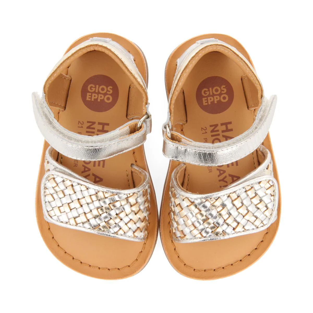 GOLDEN LEATHER SANDALS WITH BRAIDED STRAP AND ADJUSTABLE CLOSURE FOR BABY ATHENA - Image 4