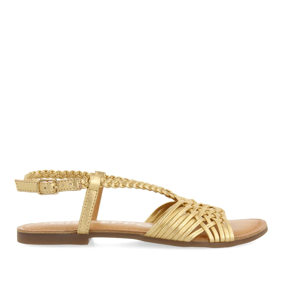 GOLDEN LEATHER SANDALS WITH CROSS STRAPS FOR WOMEN AIDONE