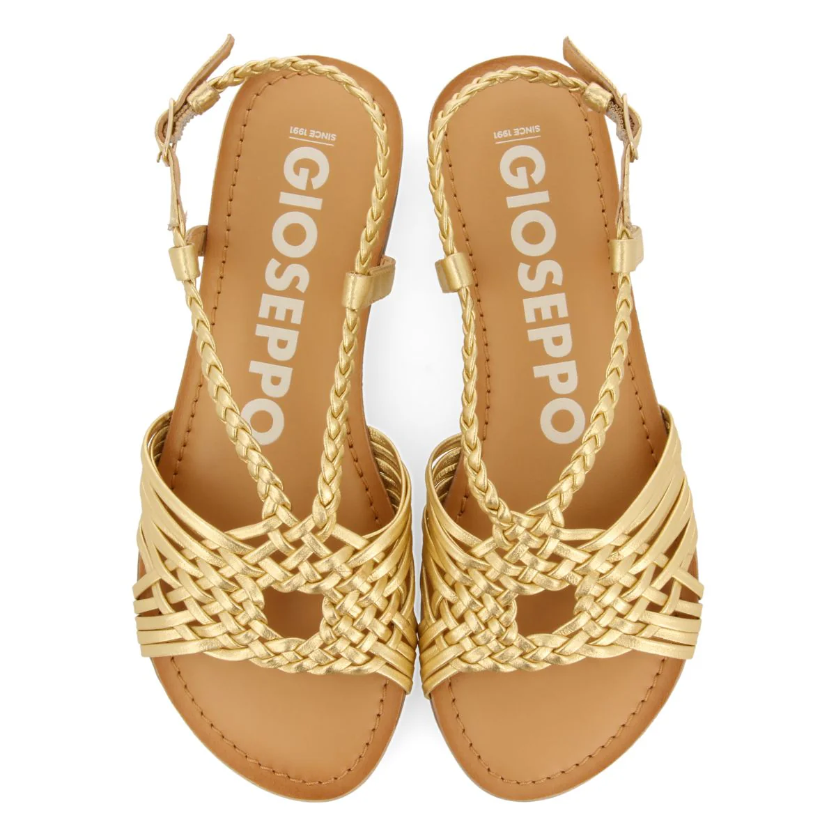 GOLDEN LEATHER SANDALS WITH CROSS STRAPS FOR WOMEN AIDONE - Image 4