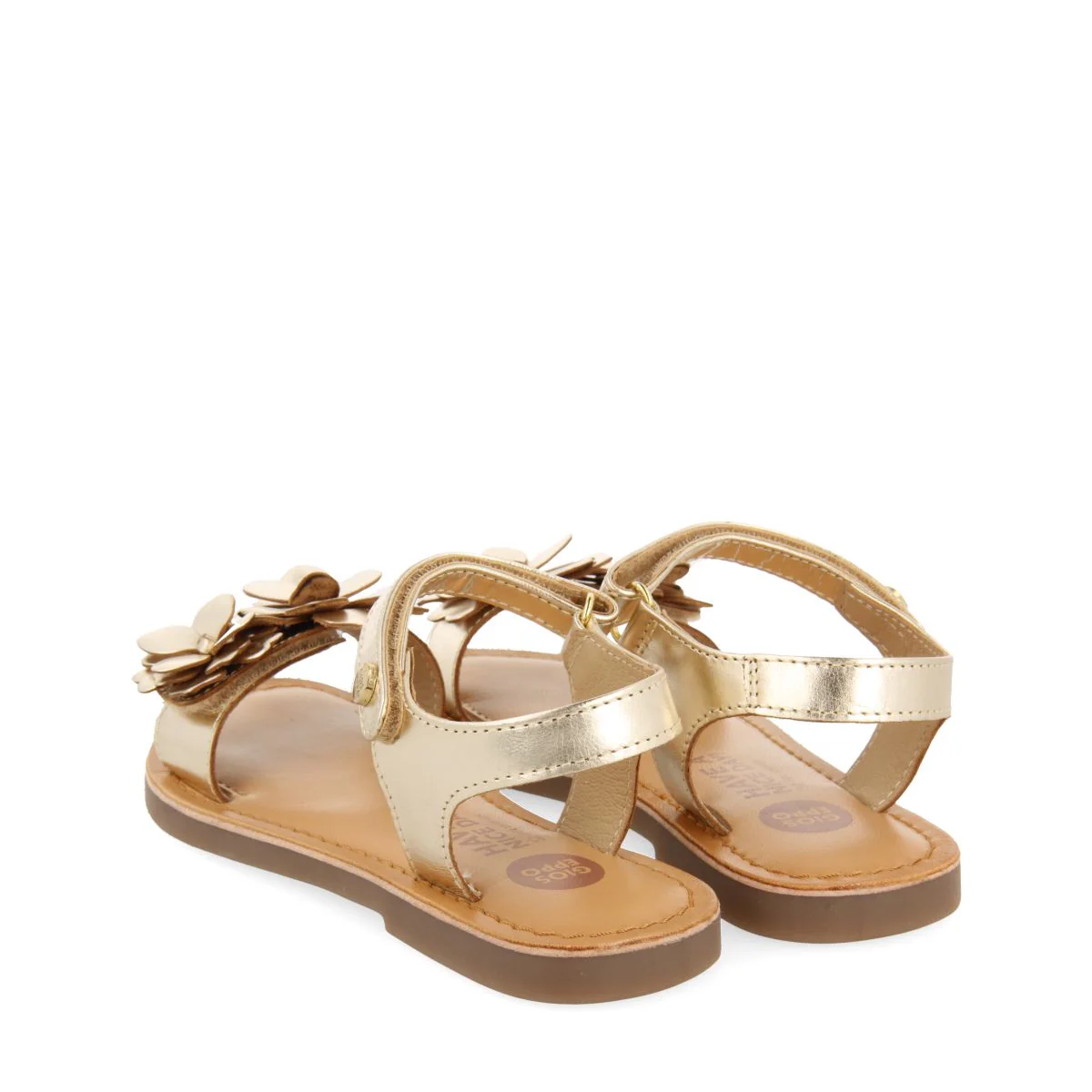 GOLDEN LEATHER SANDALS WITH FLOWER EMBELLISHMENT FOR GIRL AND BOY IMOTSKI - Image 3