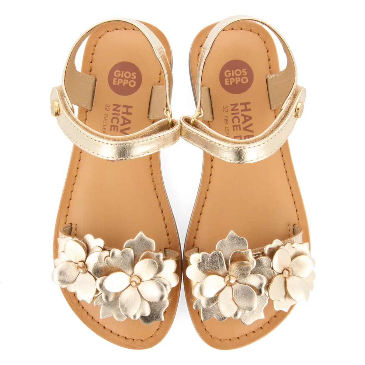 GOLDEN LEATHER SANDALS WITH FLOWER EMBELLISHMENT FOR GIRL AND BOY IMOTSKI - Image 4