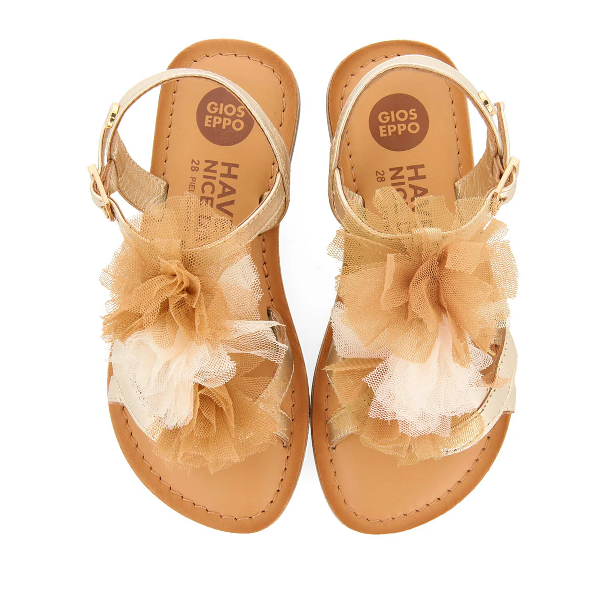 GOLDEN LEATHER SANDALS WITH NUDE TONE POMPOMS FOR GIRL AND BOY TECATE - Image 4