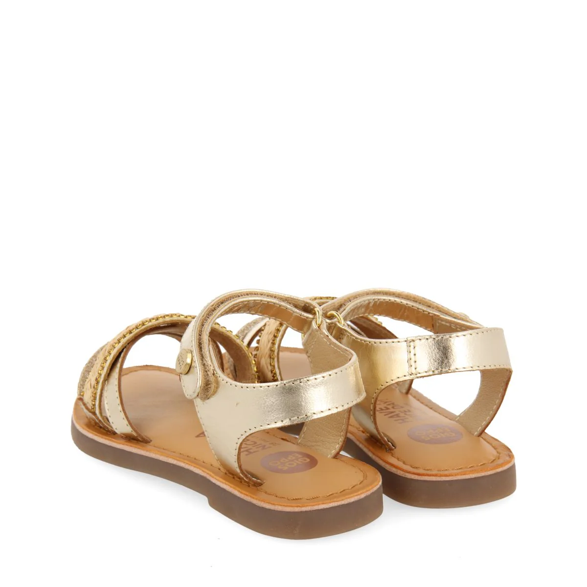 GOLDEN LEATHER SANDALS WITH RAFFIA BRAIDING, GLITTER, AND METALLIC ACCENTS FOR GIRL AND BOY SILETZ - Image 3