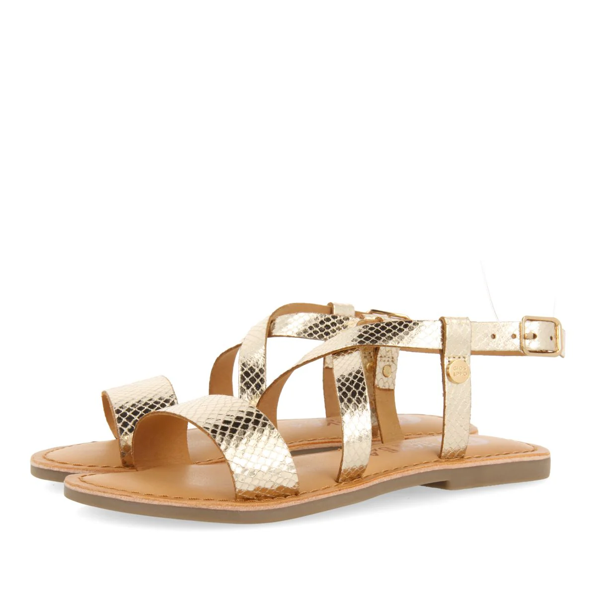 GOLDEN LEATHER SANDALS WITH STRAPS FOR GIRL AND BOY KOMSI - Image 2