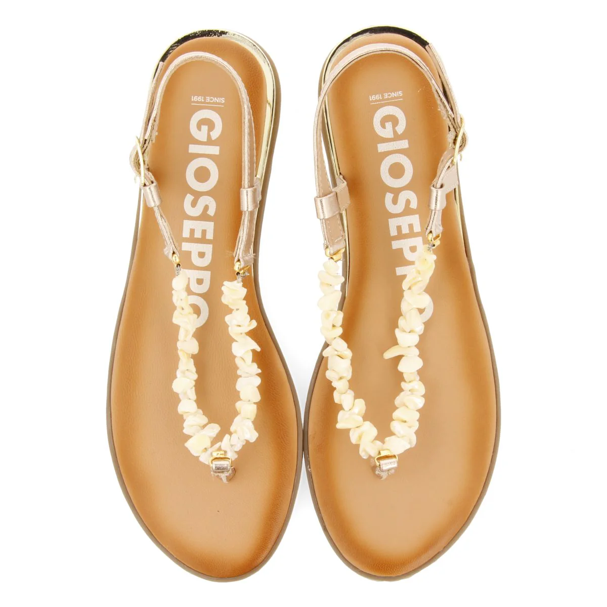 GOLDEN LEATHER SANDALS WITH WHITE STONES FOR WOMEN TRABIA - Image 4