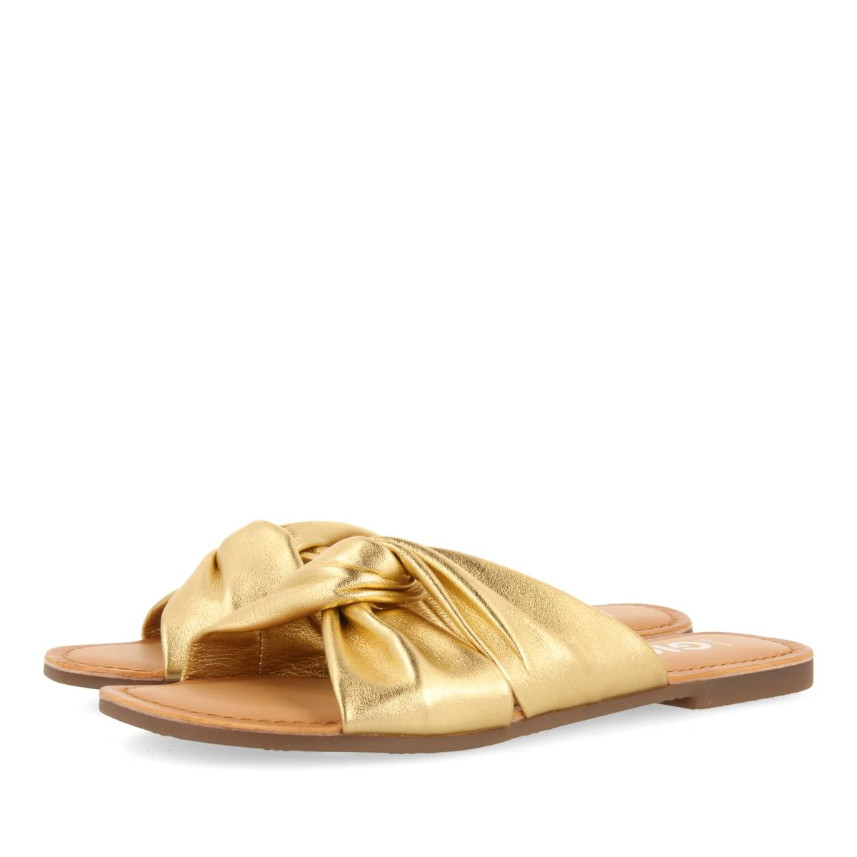 GOLDEN LEATHER SLIDE STYLE SANDALS FOR WOMEN AGIRA - Image 2