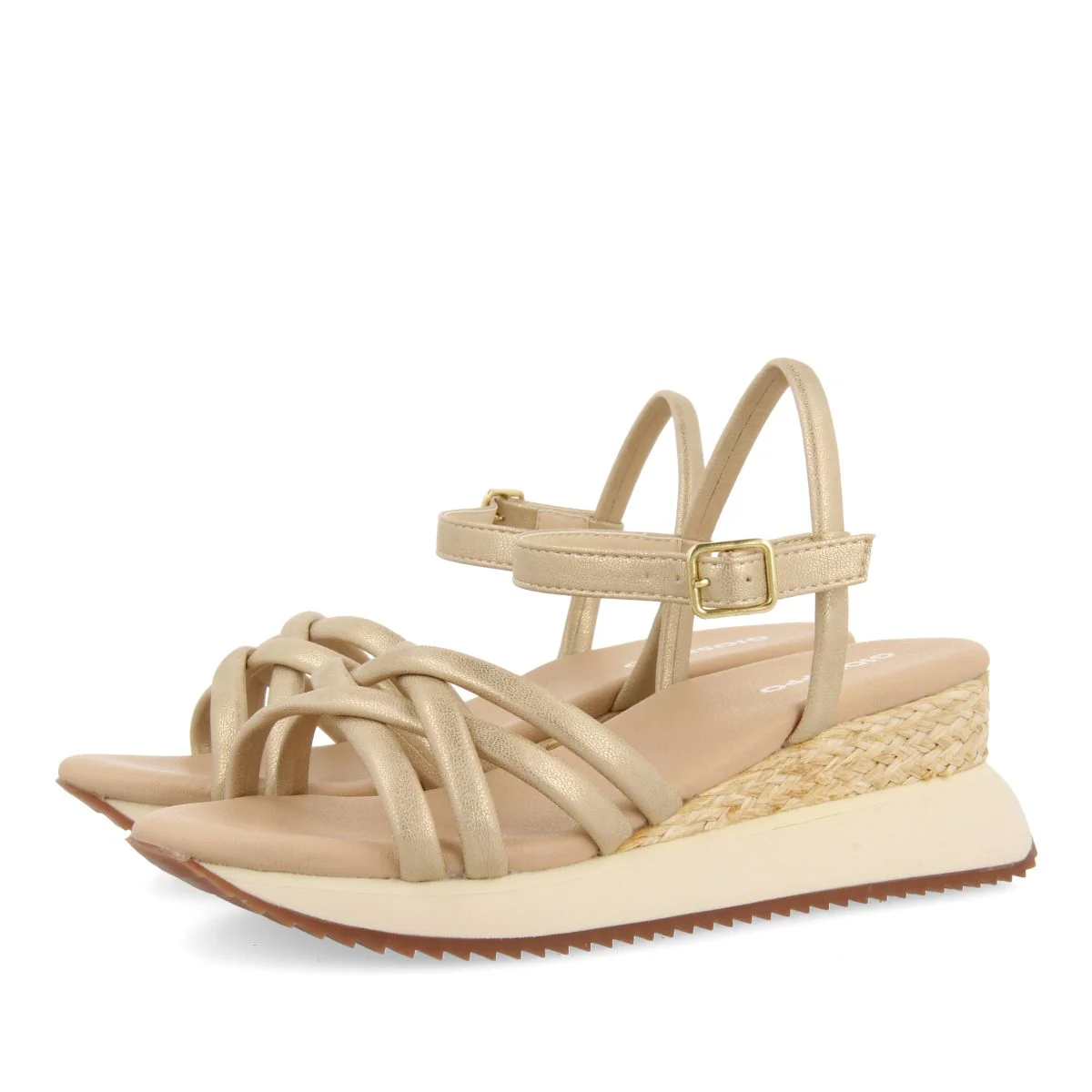 GOLDEN SANDALS WITH WEDGE AND TUBULAR STRAPS FOR WOMEN PERMET - Image 2