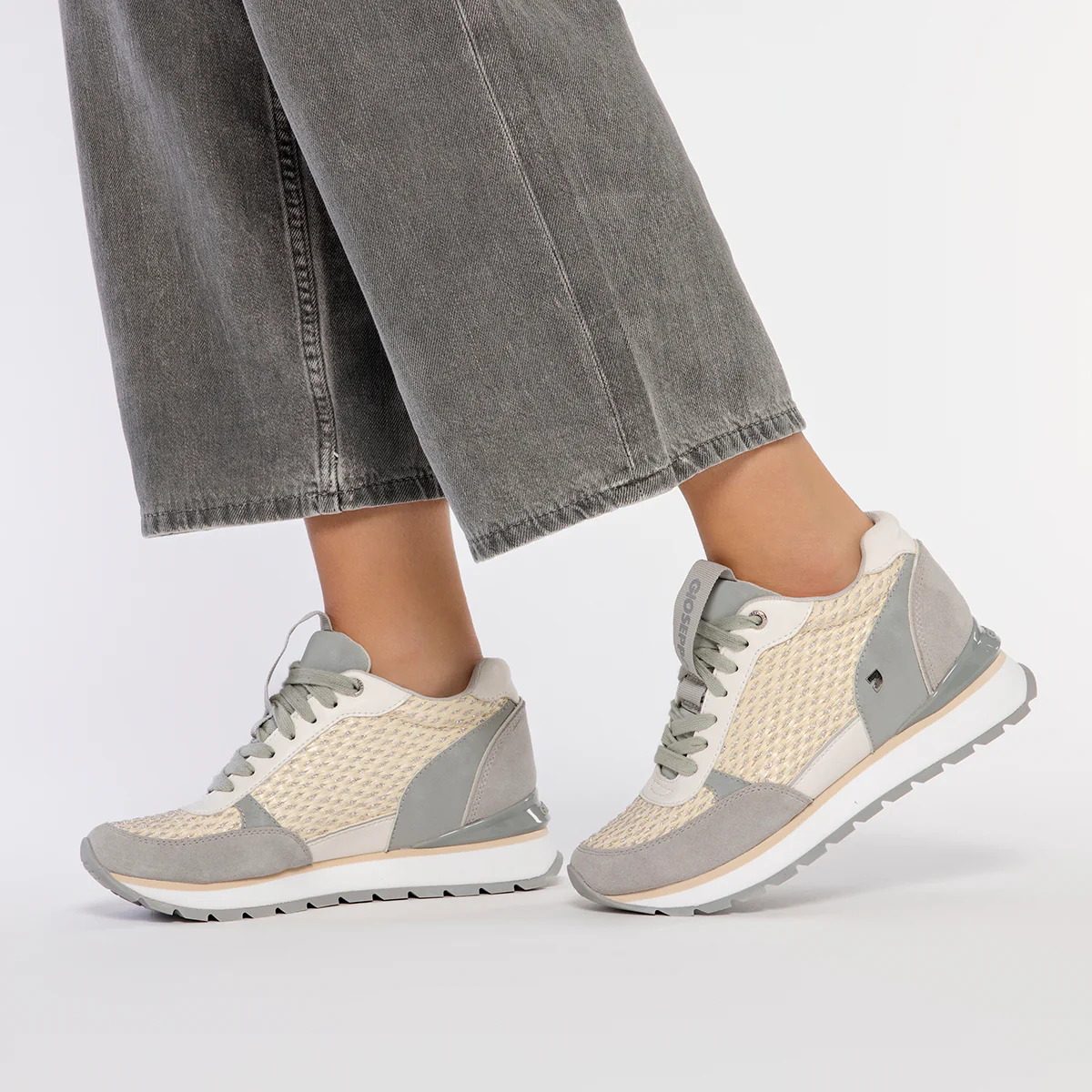GOLDEN SNEAKERS WITH INTERNAL WEDGE AND BRAIDED DETAILS FOR WOMEN HEKAL - Image 2