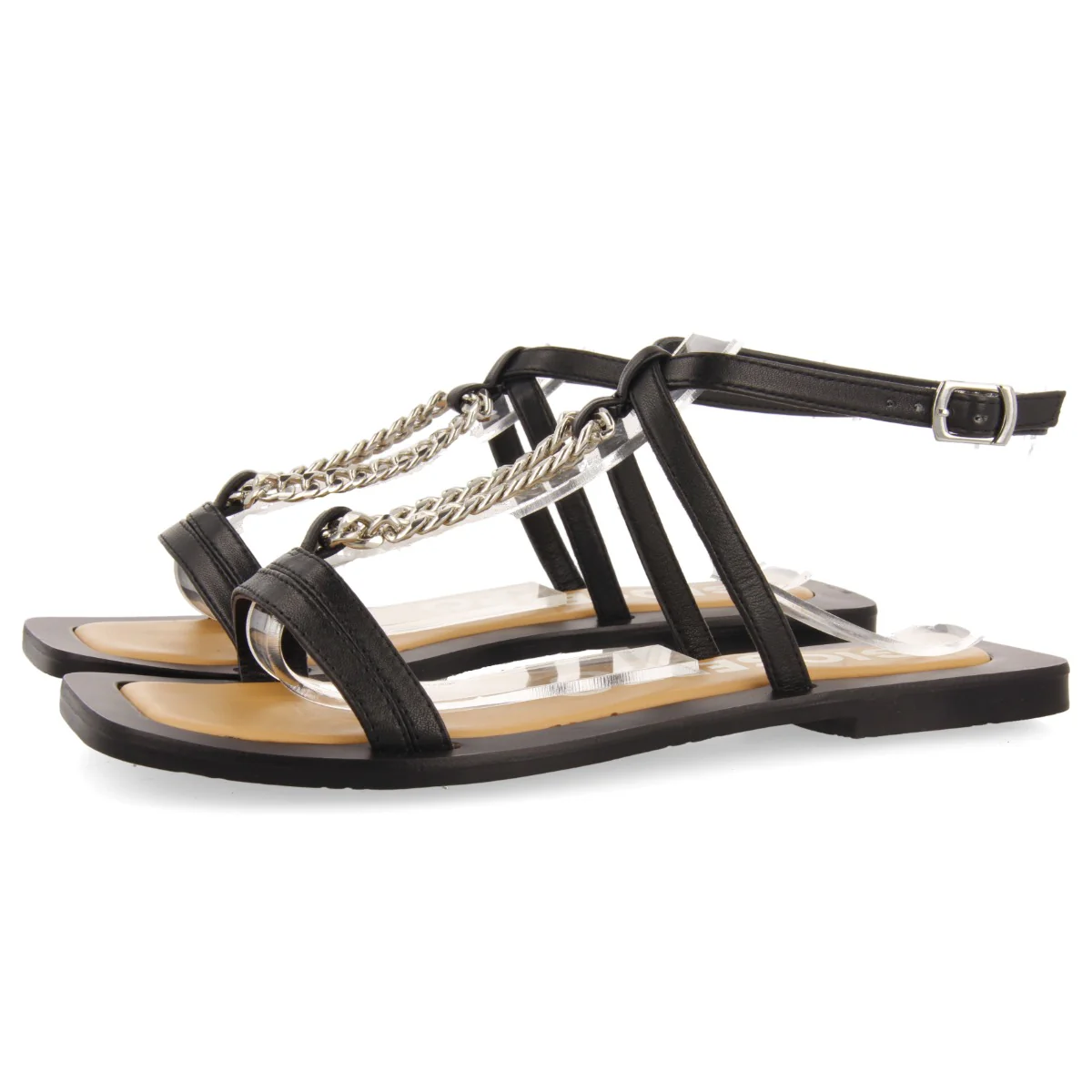 Goyave women's black sandals with straps and a decorative chain - Image 2