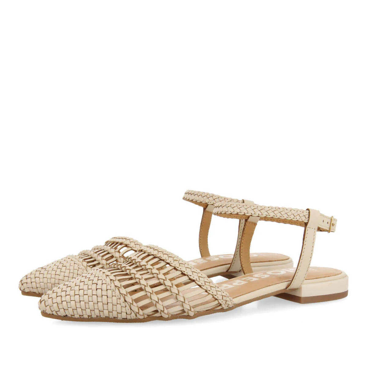 Gressey women's off-white braided leather slingback ballet flats - Image 2