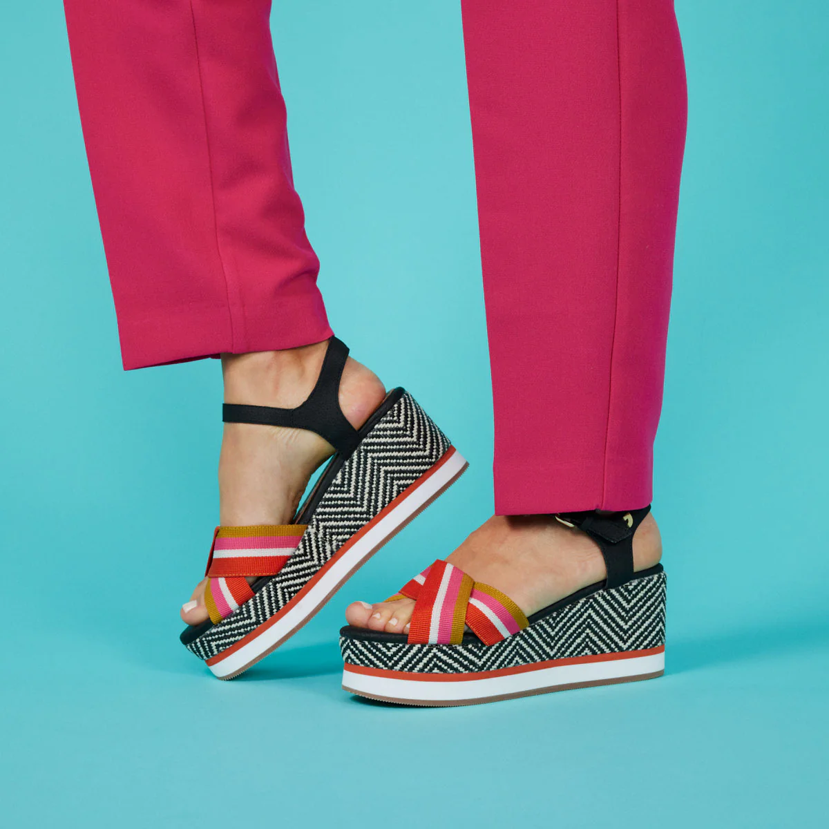 Guaduas women's black platform sandals with colourful straps - Image 2