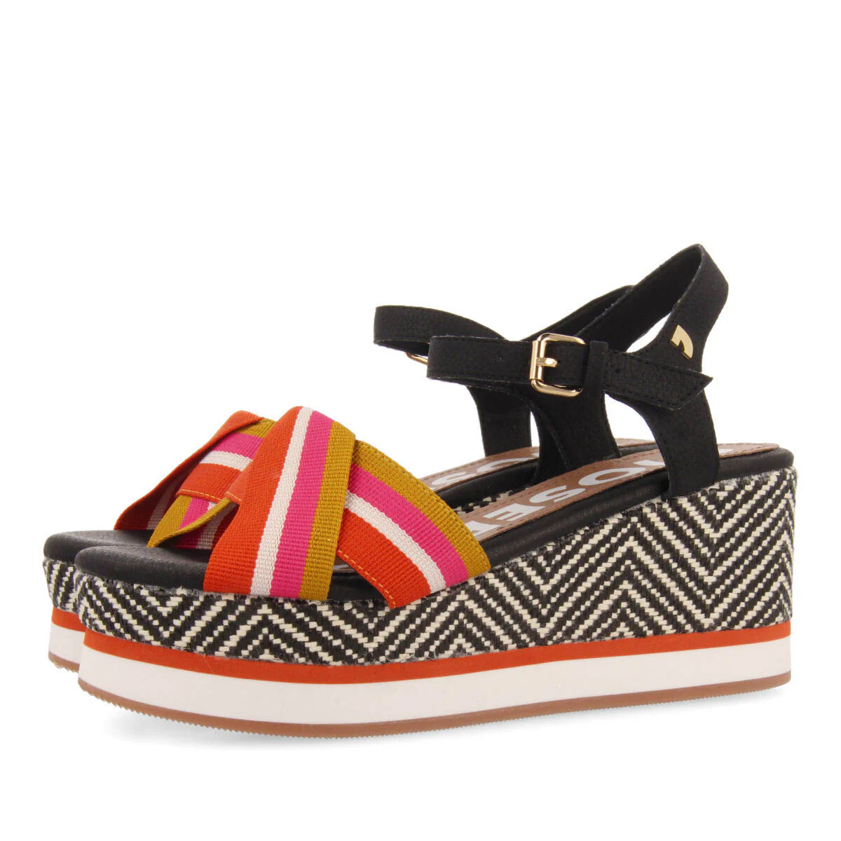 Guaduas women's black platform sandals with colourful straps - Image 3