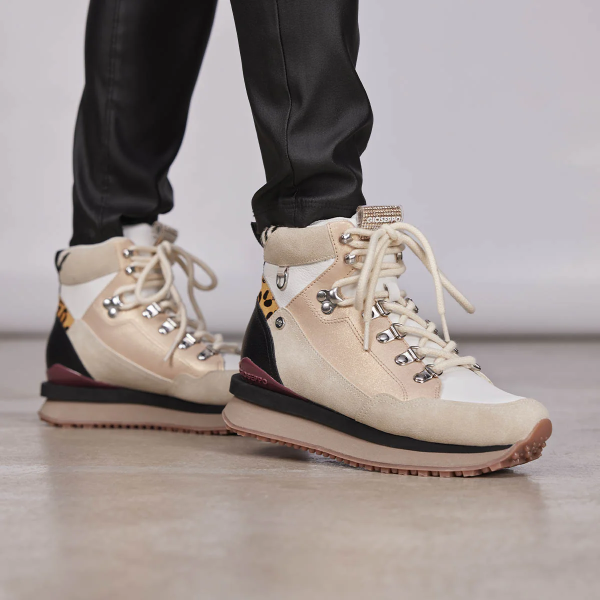 Halsnaes women's white mountain boot-style sneakers with details - Image 4