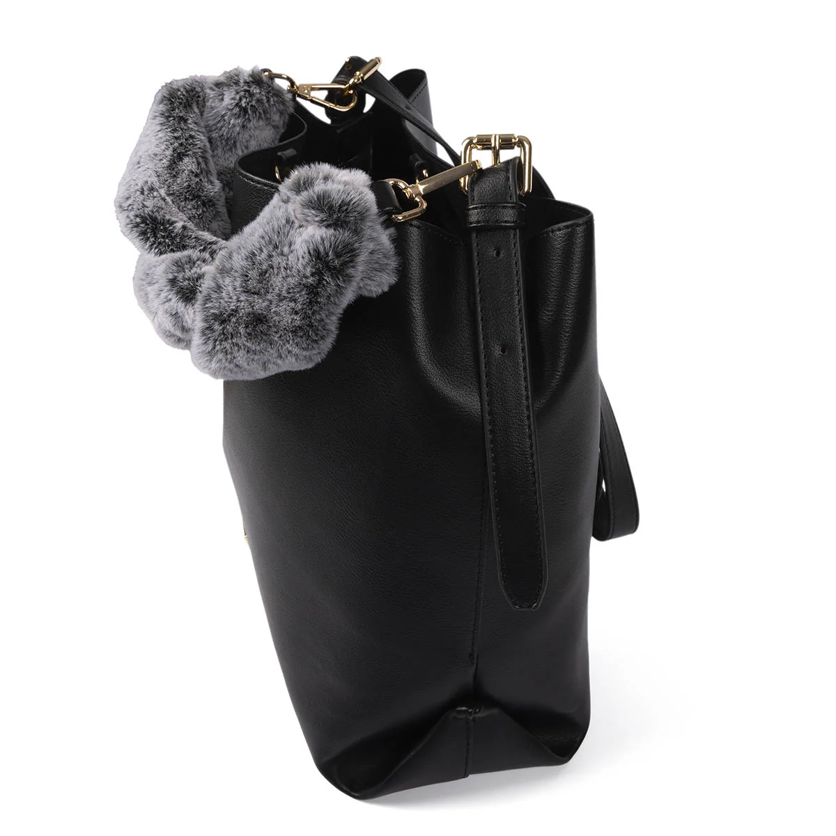 Hecla black shopper bag with a furry handle - Image 4