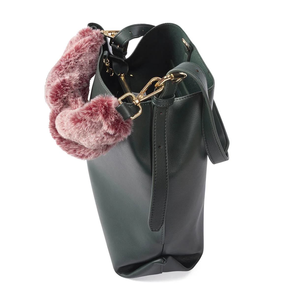 Hecla green shopper bag with a furry handle - Image 3