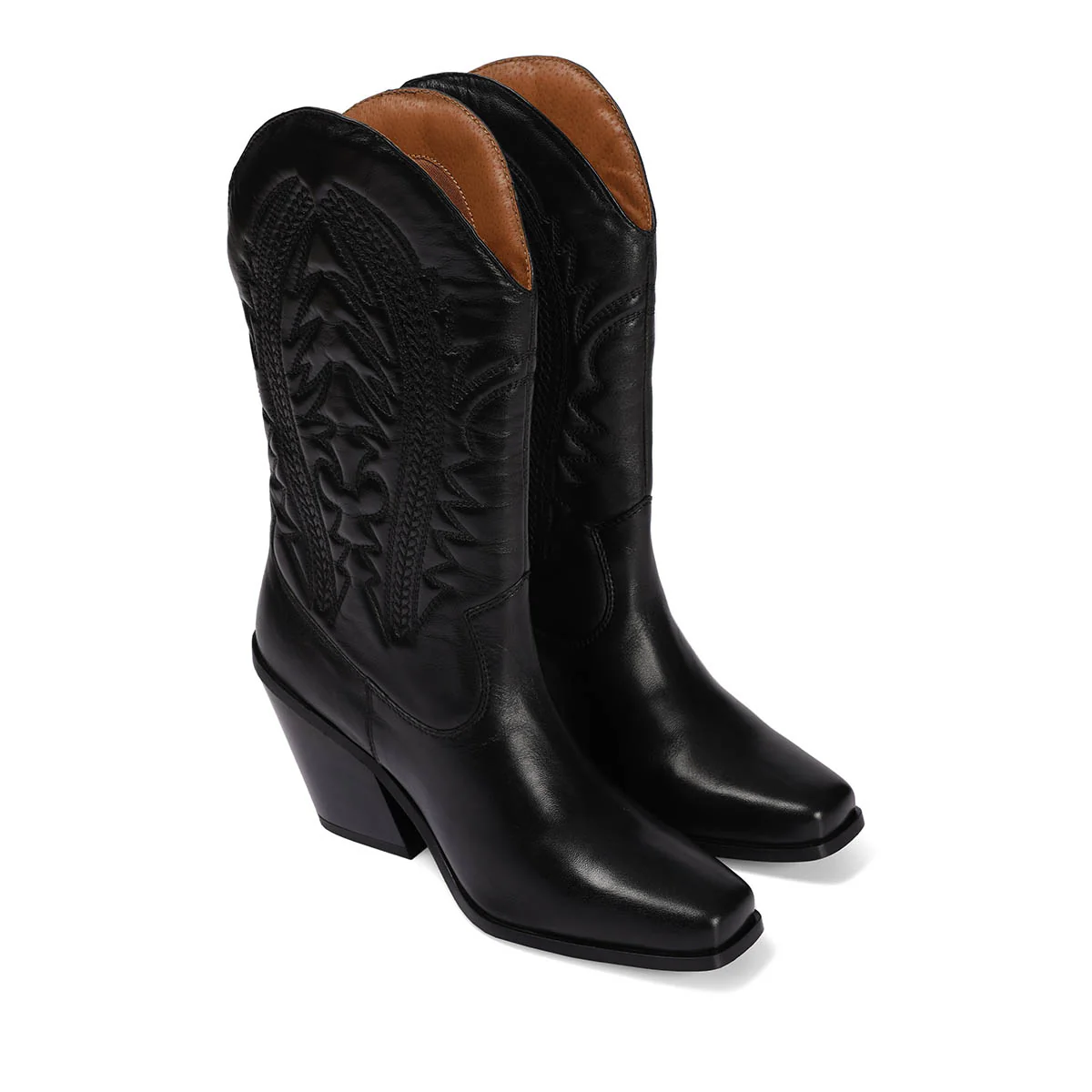 Herlev women's black leather cowboy boots with embroidered details - Image 4