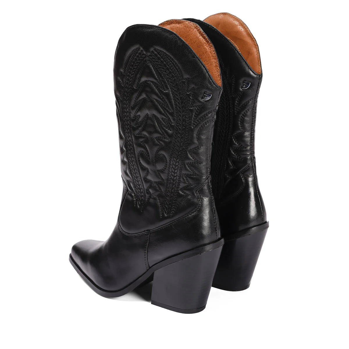 Herlev women's black leather cowboy boots with embroidered details - Image 5