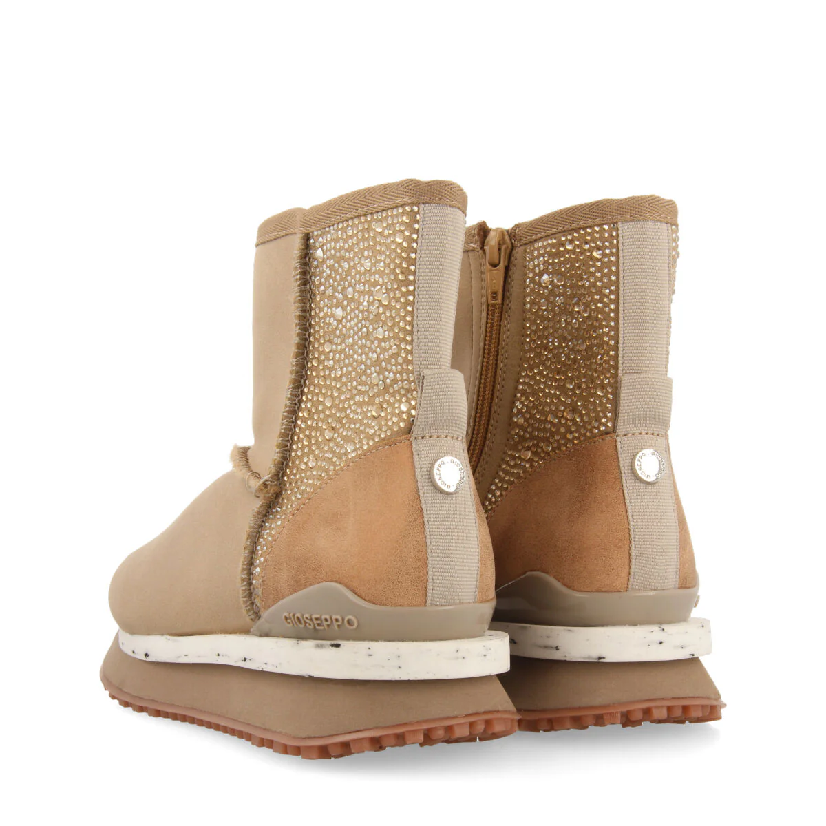 Herreid women's beige shearling boot-style sneakers with crystals - Image 4
