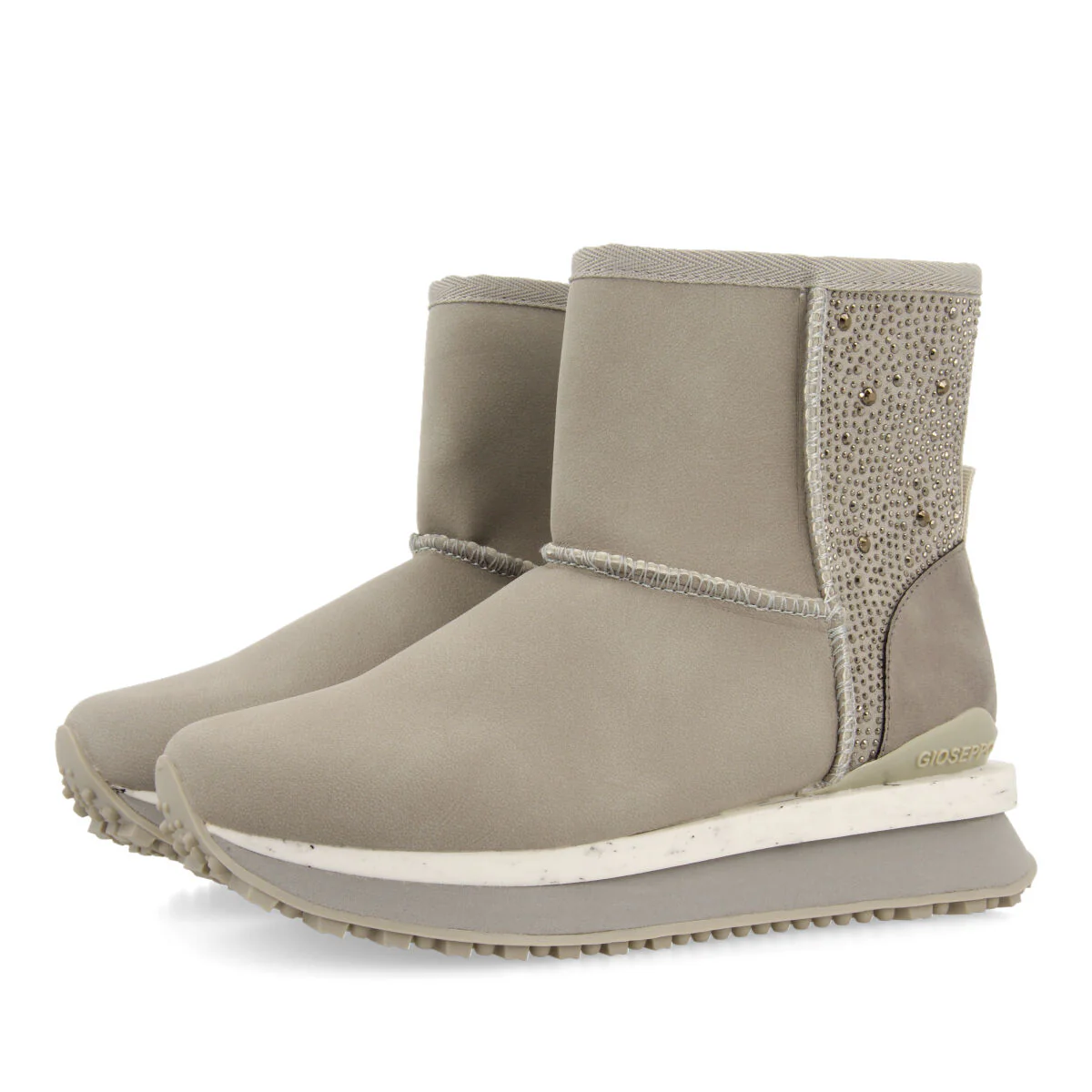 Herreid women's grey shearling boot-style sneakers with crystals - Image 2