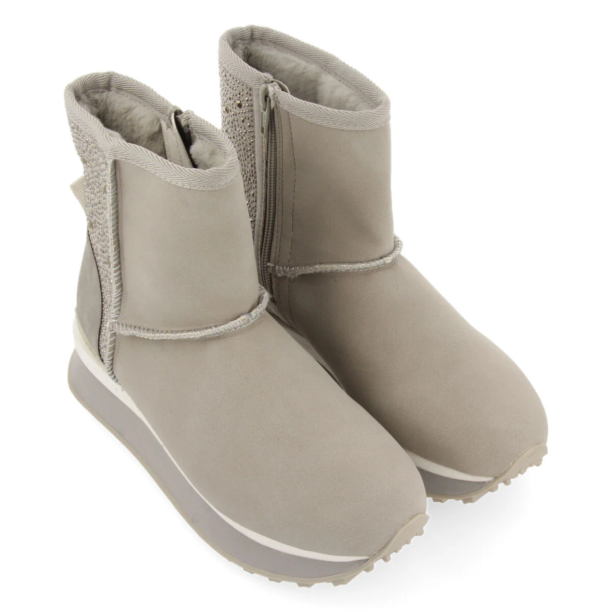 Herreid women's grey shearling boot-style sneakers with crystals - Image 3
