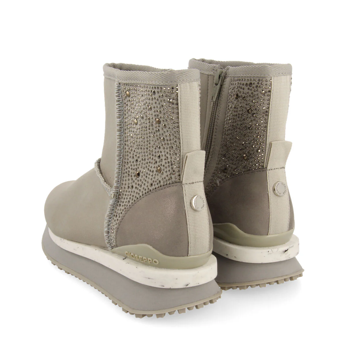 Herreid women's grey shearling boot-style sneakers with crystals - Image 4
