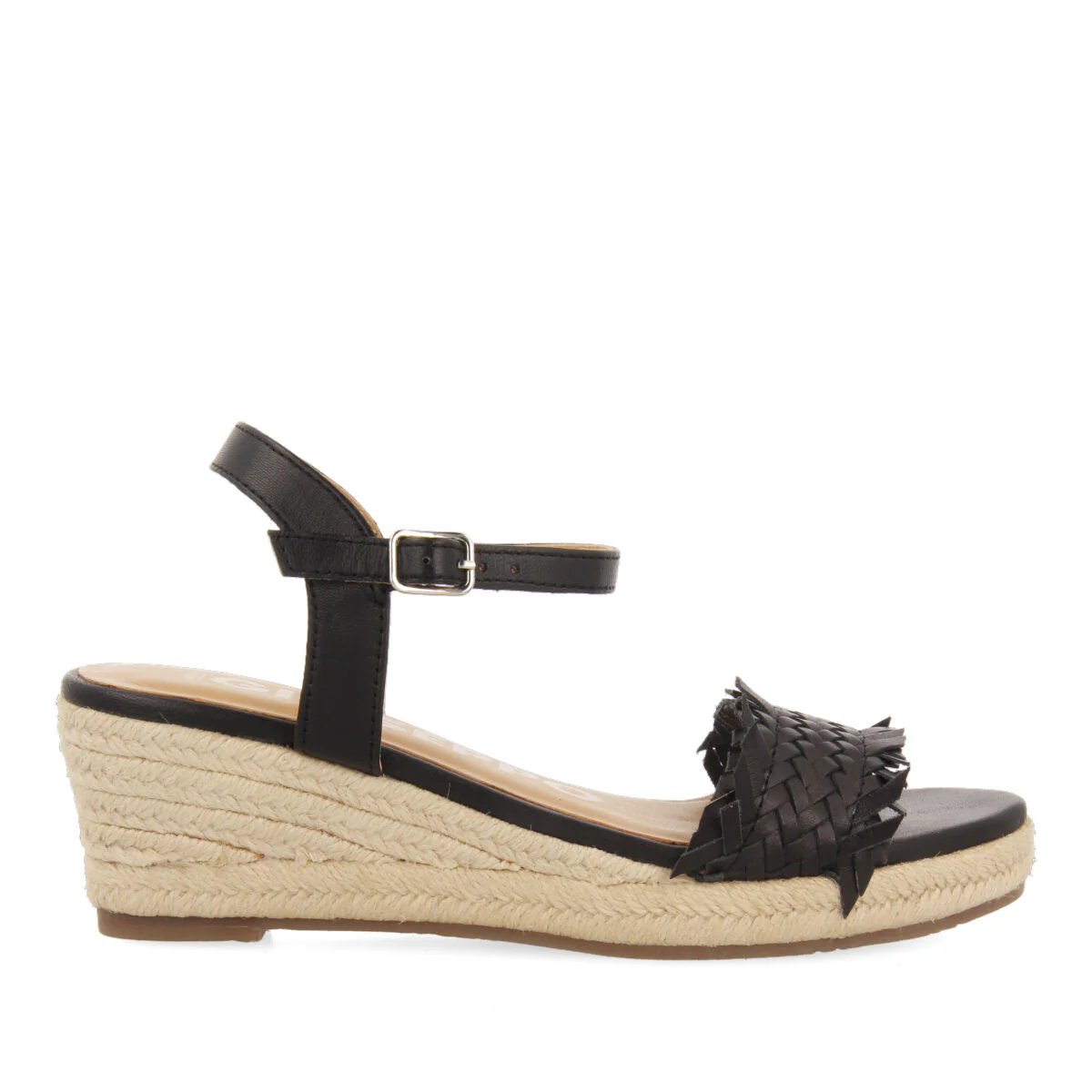 Ica women's black braided sandals with jute wedges