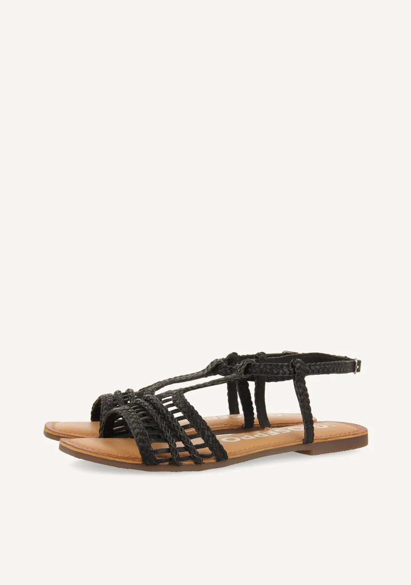Icari women's flat black braided leather sandals - Image 2