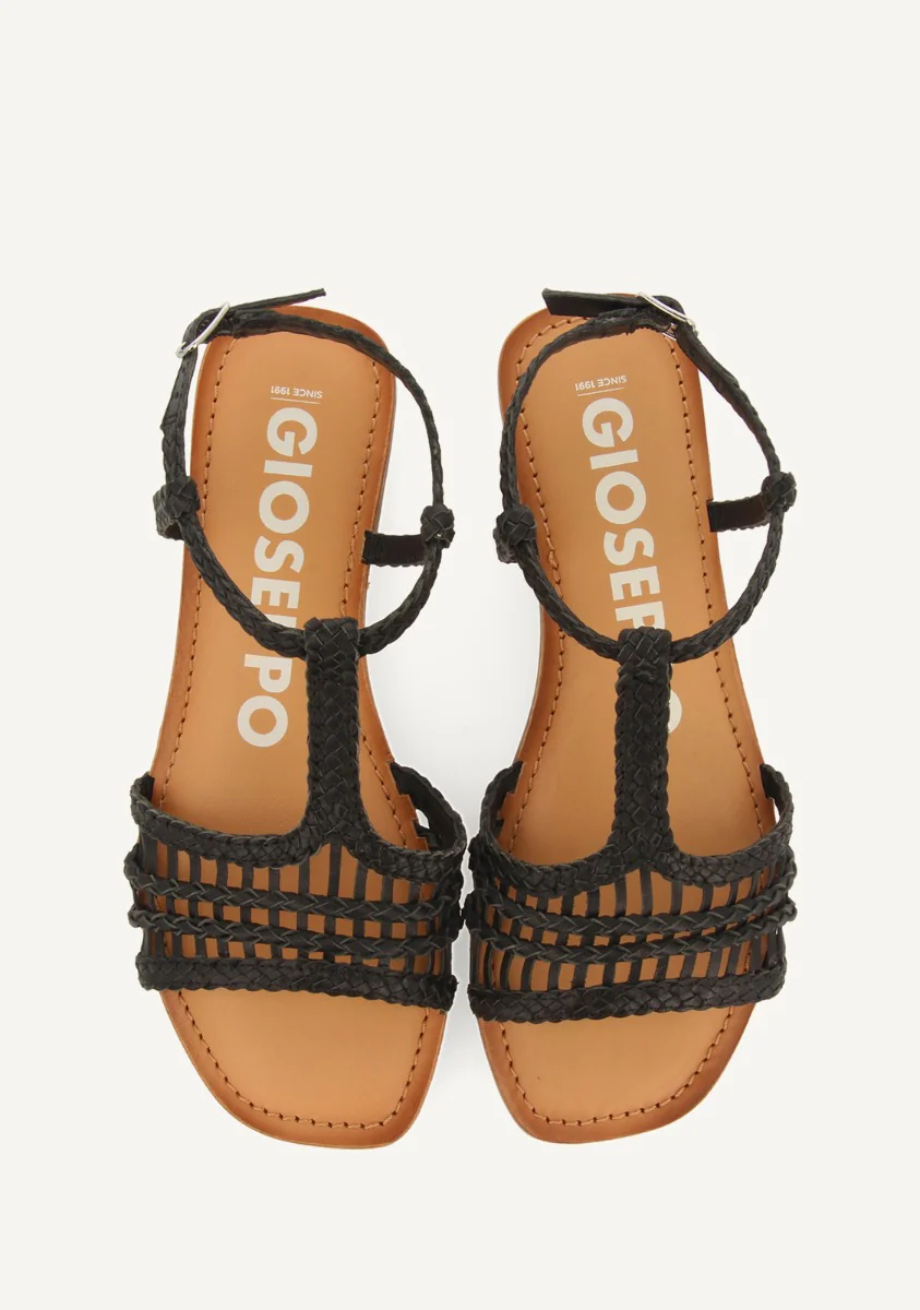 Icari women's flat black braided leather sandals - Image 3