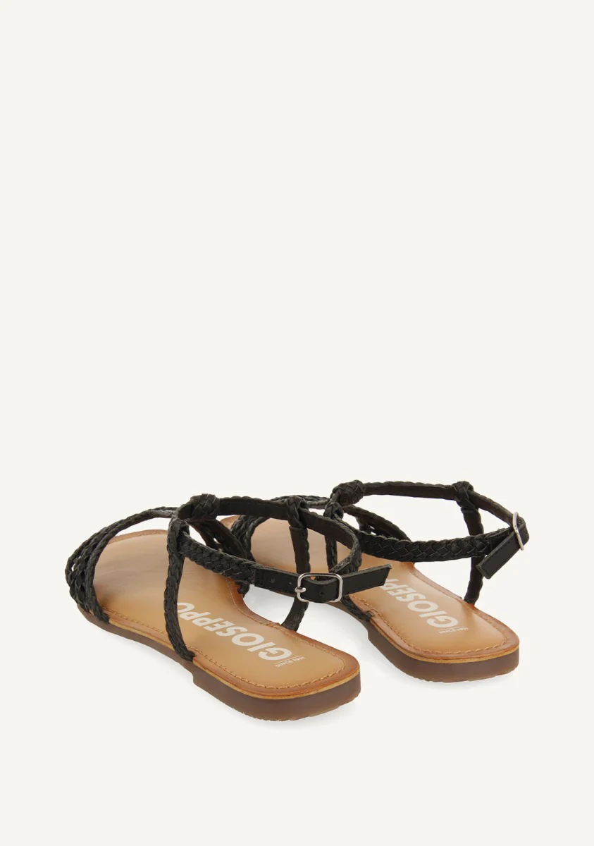 Icari women's flat black braided leather sandals - Image 4
