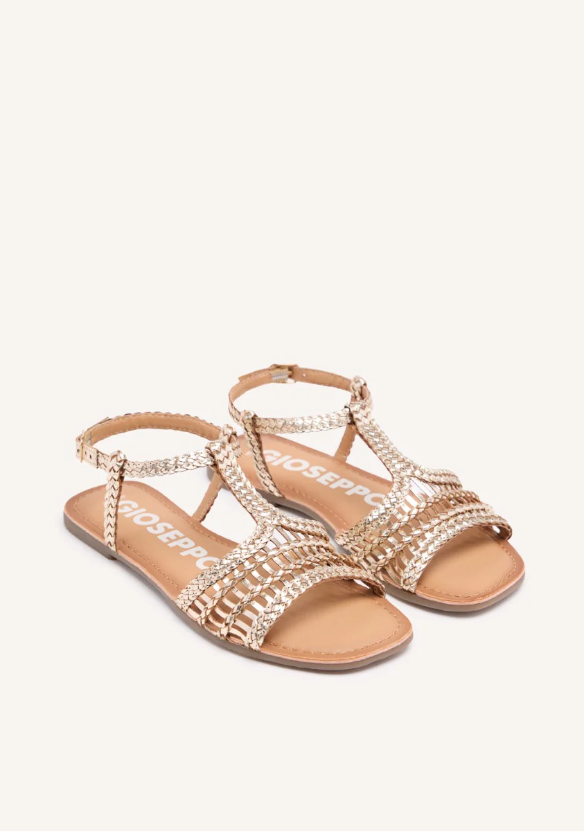 Icari women's flat gold braided leather sandals - Image 2